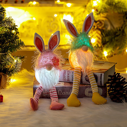 Yellow Led Gnome Santa Plush Decor 35x9x9cm