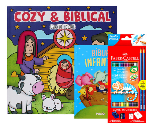 Kit Livro De Colorir Cozy Biblical Com Lápis De Cor
