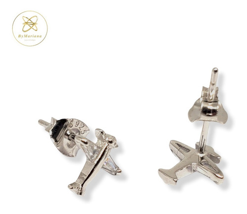 Imagen 1 de 4 de Aros Plata Avion Con Cubic 8 X 8mm