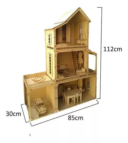 Casinha mdf para Boneca de 30cm de Altura com 22 Móveis