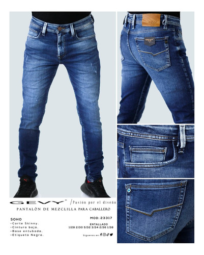 Pantalón Skinny Gevy Mezclilla Stretch Hombre 