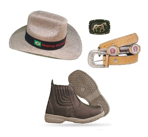 Botina Bota Country Pra Criança + Cinto Mangalarga + Chapéu!