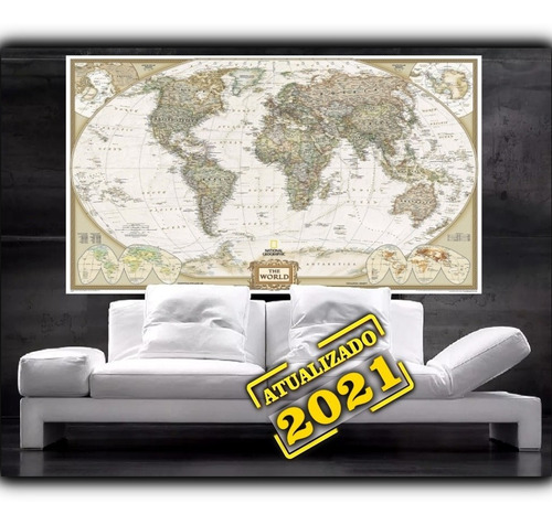Imagem 1 de 6 de Mapa Mundi Super Grande 65x100cm Estilo Antigo Lindo