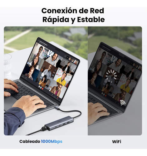 Ugreen Adaptador Usb C A Ethernet 1000mbps, 5 En 1 Con 2usb-