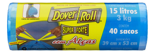 Saco para Lixo com Alça 15l Dover Roll Super Forte 40 Unidades