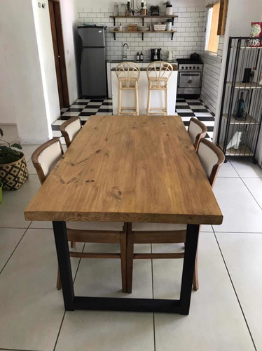 Imagen 9 de 10 de Mesa Industrial Comedor Madera Y Hierro (200x80x77)