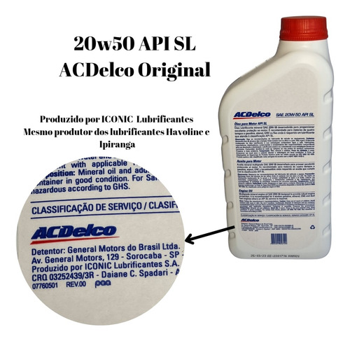 Oleo 20w50 Acdelco + Filtro Oleo Mahle Oc317 Chevette Todos