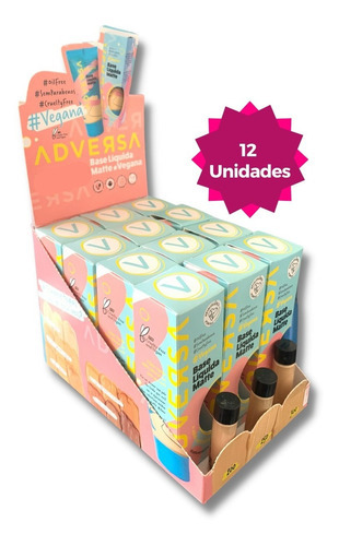 Base Líquida Matte Vegana Adversa Tons Médios  - Box C/12 Tom Tons Medios