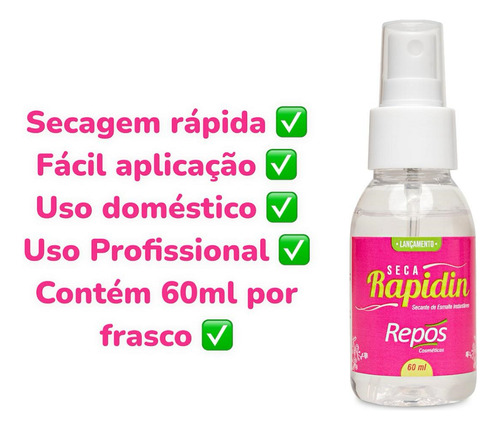 Spray Secante De Esmalte Seca Rapidin Repós Para Unhas 60ml