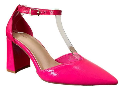 Zapato Taco Grueso Fucsia Charol