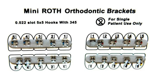 Brackets Ortodoncia Roth Mini. (caso) 0.022 Slot Hook 3-4-5