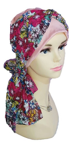 Turbante Gorro Dama Elegante Con Mascada Oncólogico Quimio Color Rosa Con Estampado