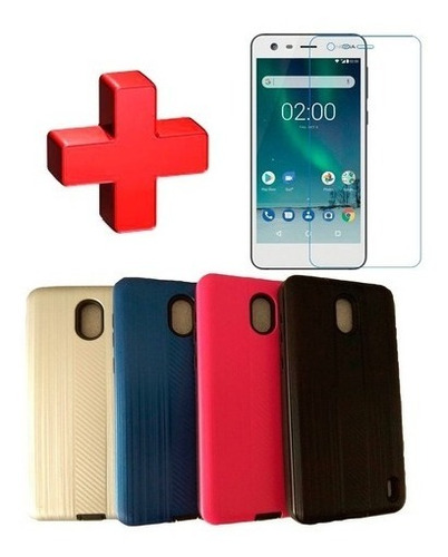 Imagen 1 de 2 de Protector Funda Cepillado Mas Vidrio Templado Para Nokia 2