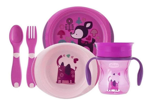 Set Alimentacion Chicco Platos Vaso Entrenador Cubiertos 12m