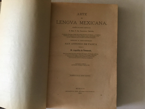 Arte De Lengua Mexicana - Fr. Agustín De Ventancurt (Reacondicionado)