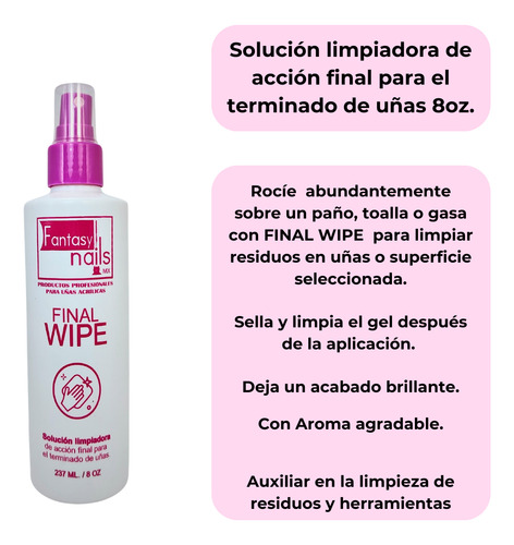 Monomero Final Wipe Acetona Liquido Para Uñas Fantasy Nails