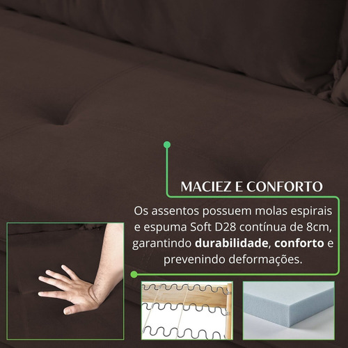 Sofá Moderno 3 Lugares Florianópolis Marrom Cg
