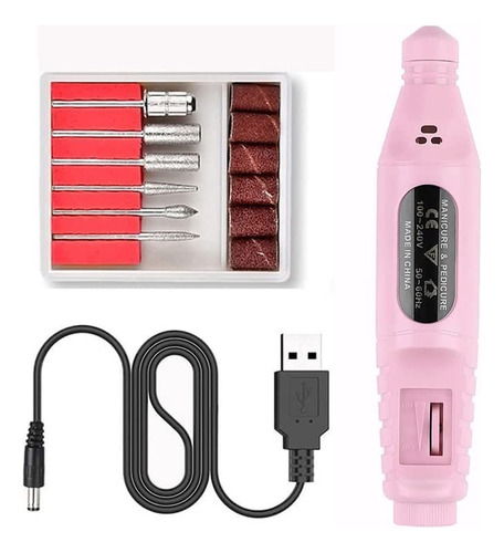 Kit Pulidor De Uñas Electrico Pedicura Acrílico Manicure Color Rosa