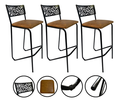 Kit 3 Bancos Banquetas Altas Bistrô Bar Bancada