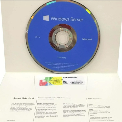 Licencia Windows Server 2016 Standard Oem Coa 16 Core 2vm