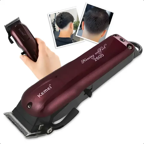 Máquina Kemei De Cortar Cabelo Sem Fio Recarregável Km-2600 Bordô 127/220v