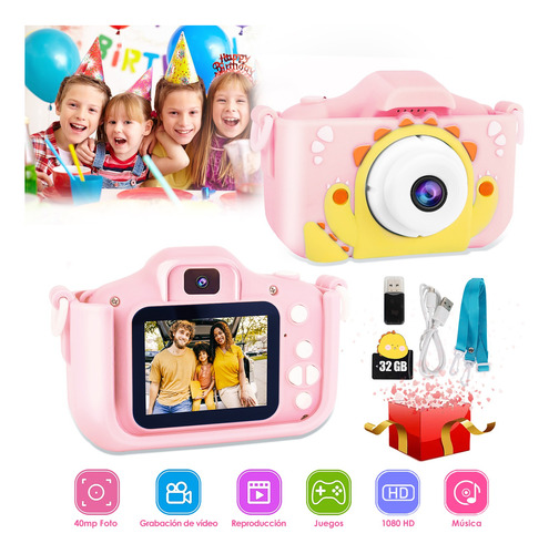 Mini Cámara Fotográfica Digital Para Niños Con Funda Y 32 Gb