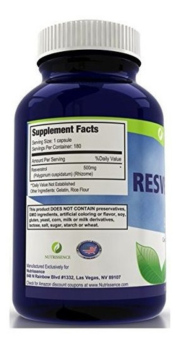 Resveratrol 500mg 180 Cápsulas - Nutrissence