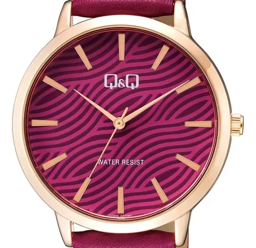 Reloj De Mujer Q&q Casual De Cuero Fucsia Q26b-007py Fucsia Dorado Oscuro Fucsia