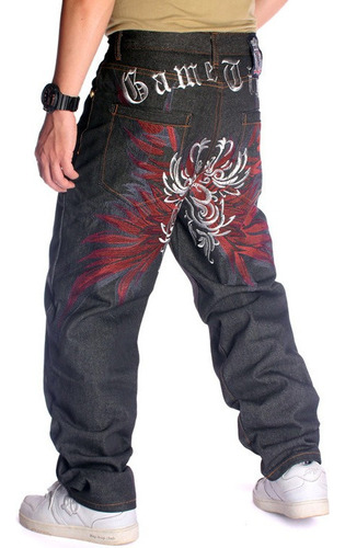 Jeans De Skate Rectos Bordados Para Hombres Hip Hop Trend