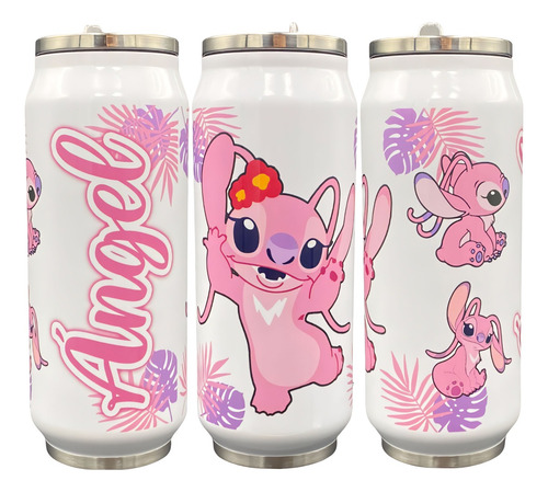 Termo Stitch Personalizado Varios Diseños Acero Inoxidable #062.2 Stitch Ángela V3 (termo Blanco) Termo Vaso 450 Ml (sin Popote)