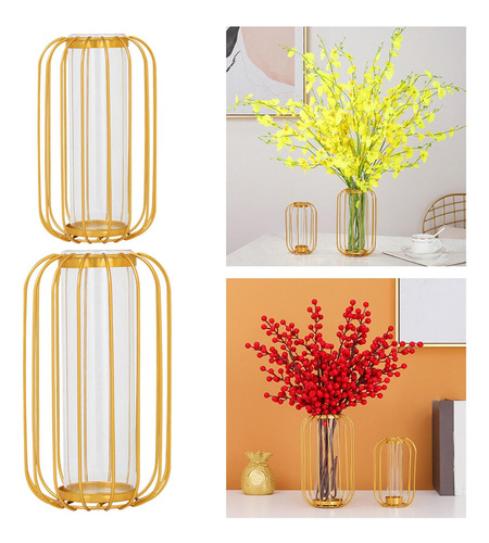 2x Florero Nórdico Soporte Dorado Florero De Vidrio Oficina