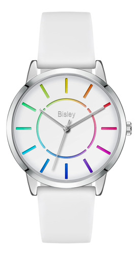 Bisley Reloj Arcoíris Para Mujer, Correa De Silicona Blanca,