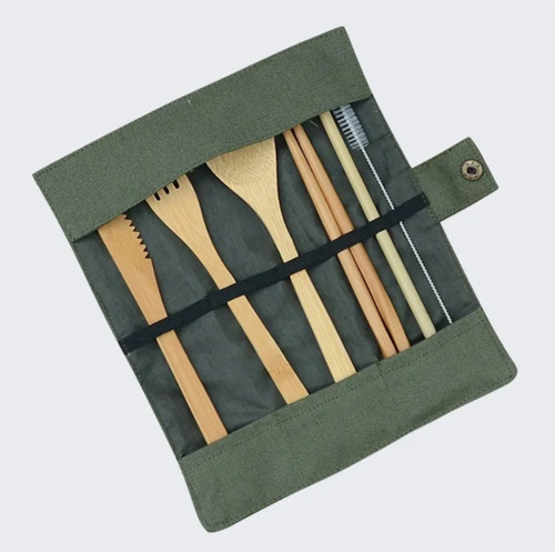 . Set Cubiertos De Bambu Con Estuche 7pz Ecologico Reutiliza