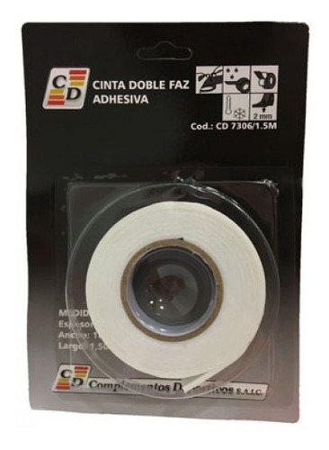 Cinta Doble Faz Adhesiva Espesor 2mm X 18mm X 1,5mtrs.