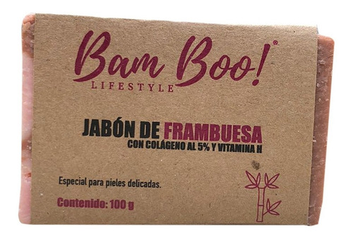 Imagen 1 de 5 de Jabón Frambuesa Con Colágeno Y Vitamina H 100 Gr Bam Boo! 