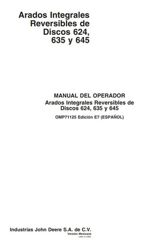 Manual Usuario Arados Reversibles John Deere 624, 635, 645