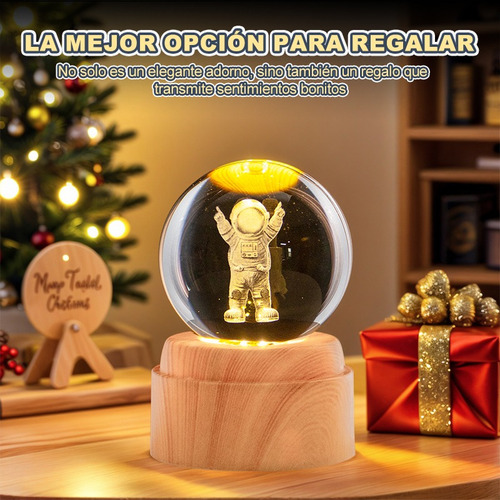 Lampara De Noche Led 3d Galaxia Bola Cristal Base Giratoria Astronauta