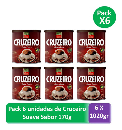 Café Cruzeiro Suave 170 G, Con Un Suave Sabor (pack 6)