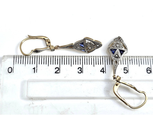 Aros Oro Pendant Art Deco Diamantes Y Zafiros Art Deco 2,7gr