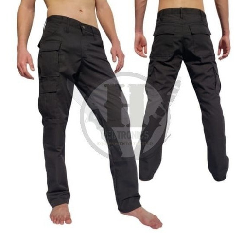 Imagen 2 de 5 de Pantalon Tactico Cargo Rip Stop Negro Tactico Tela Brasilera