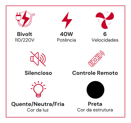 Ventilador De Teto Luminária Led Preto 3 Cores Com Controle