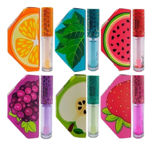 Gloss Labial Lip Oil Hidratante Batom Frutas Kit Com 6 Unid