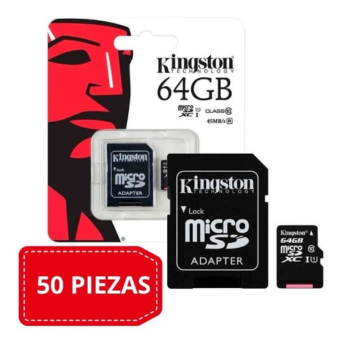 Paquete De 50 Memorias Kingston Micro Sd 64gb + Adaptador