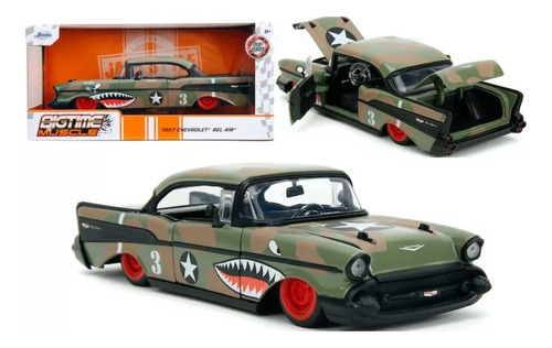 Jada 1:24 1957 Chevrolet Bel Air Army Green Bigtime Muscle