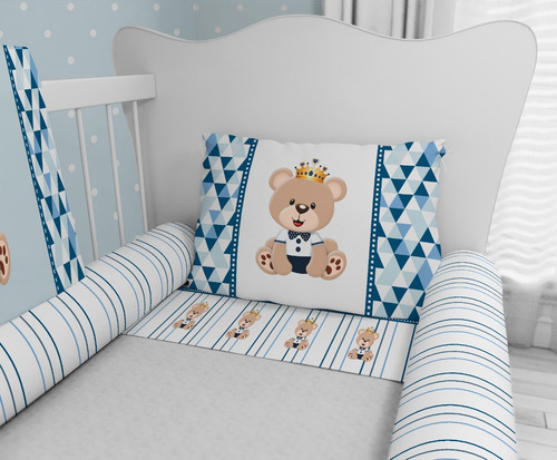 Kit De Berço Enxoval De Bebê Urso Príncipe Kt37 Cor Azul