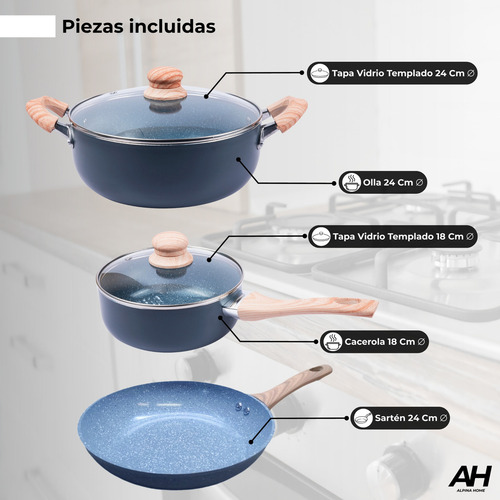Bateria Cocina Granito Revestimiento Ceramico 5 Pzs Ah 205