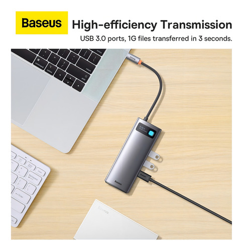 Hub Baseus Tipo-C 8n1 3x USB 3.0 Hdmi 4k30 Hz Sd Tf Vga PD100W