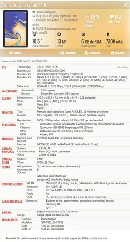 Samsung Galaxy Tab S4 2018 10.5 Sm-t835 Wifi + 4g 4gb 64gb