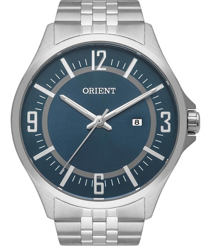 Imagem 1 de 6 de Relógio Orient Masculino Prata Fundo Azul Mbss1420 Garantia