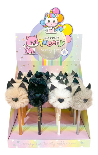 Lapicera Bolígrafo Peluche Gato Pompón Ibi Craft